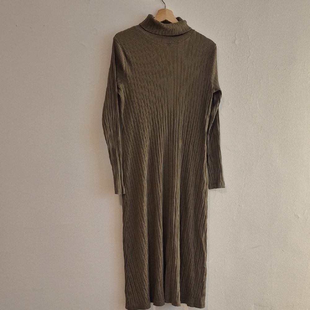 Zara Khaki Ribbed Maxi Dress